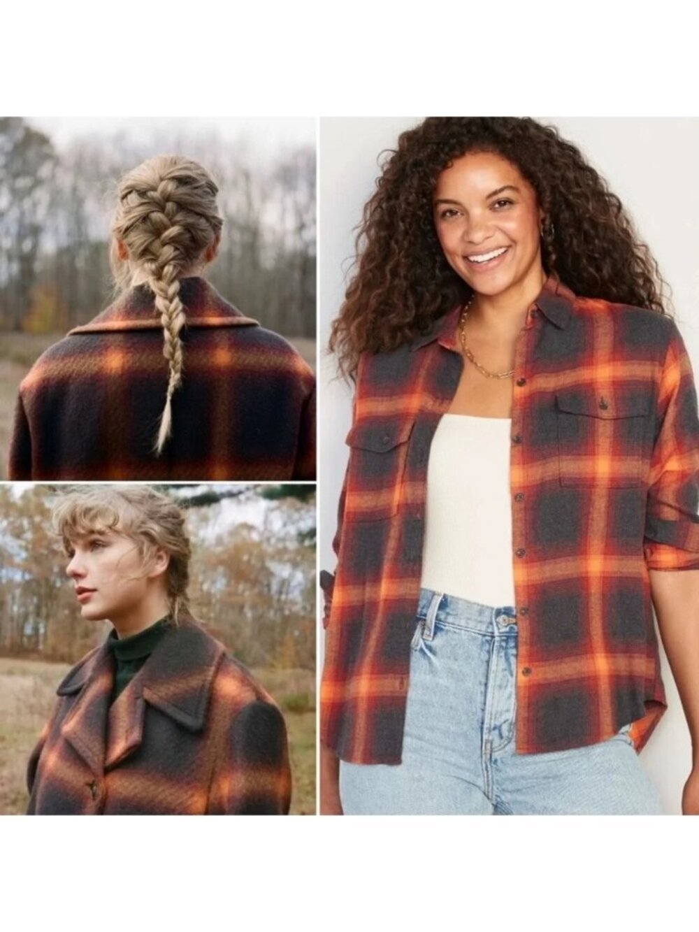 Old Navy Taylor Swift Evermore Flannel Plaid Boyfriend Shirt Orange Black XXL - Picture 1 of 6